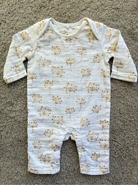 aden + anais Cream One-Piece Romper with Gold Floral Print